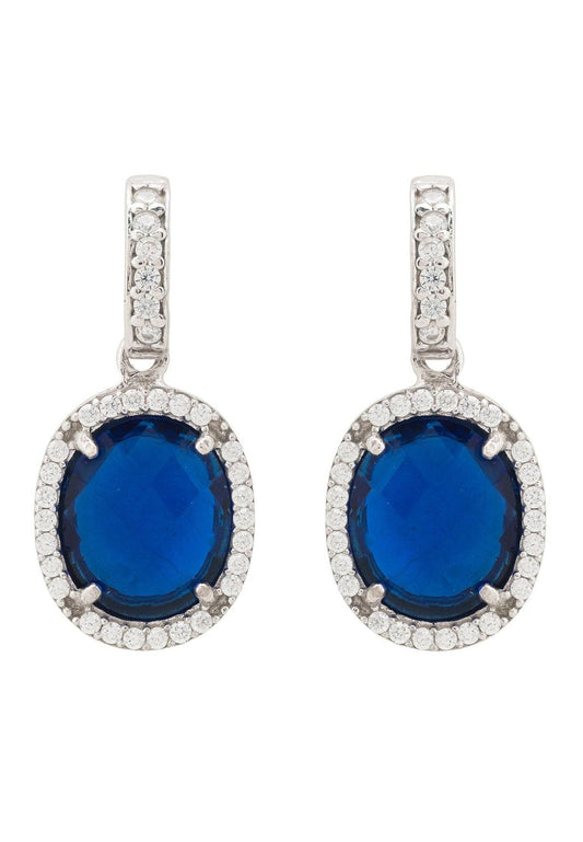 Beatrice Oval Gemstone Drop Earrings Silver Sapphire Hydro