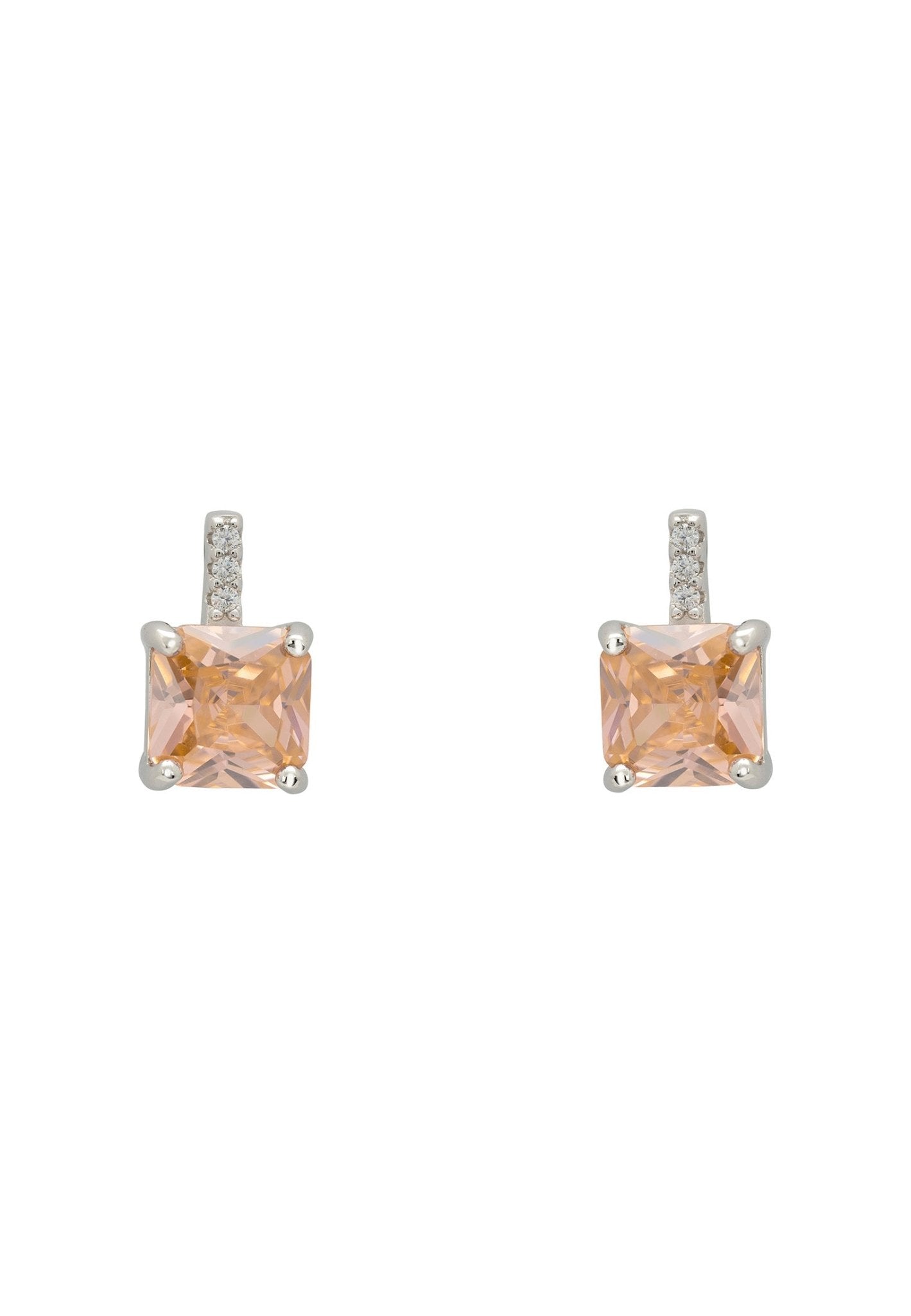 Aria Crystal Stud Earrings Peach Silver