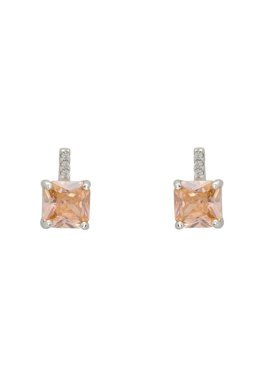 Aria Crystal Stud Earrings Peach Silver